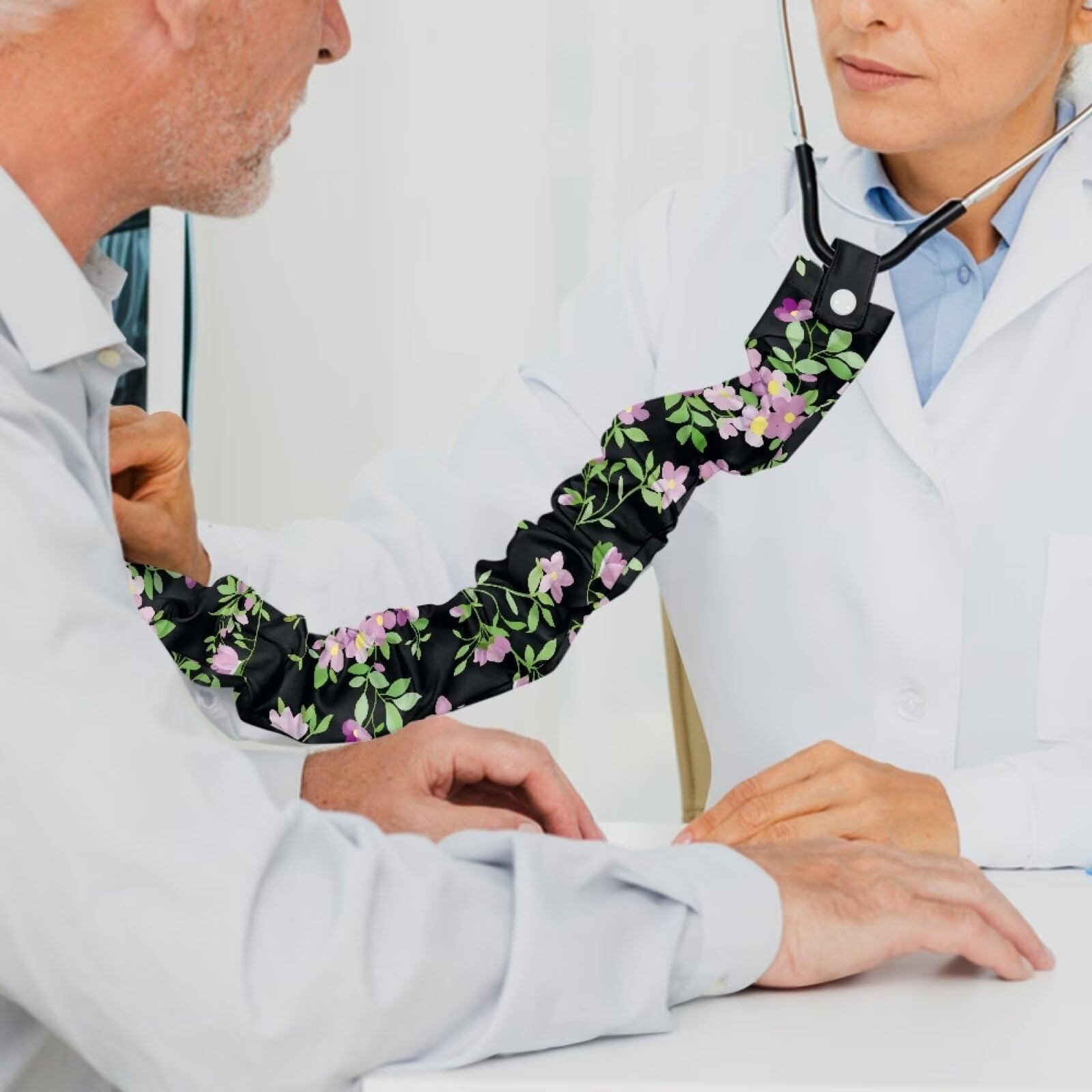 Uorisanigo Stethoscope Sleeve Nurse 2 Pack Stethoscope Accessories Purple Floral Stethoscope Cover Sleeve Soft Polyester Stethoscope Protective Cover for Nurses Doctors Protection