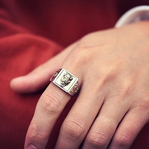 Miniatura 3 de HETICA Anillo de Feng Shui Pixiu Mantra, anillo Pixiu Feng Shui para hombres y mujeres, amuleto de dinero de buena suerte, anillo budista de