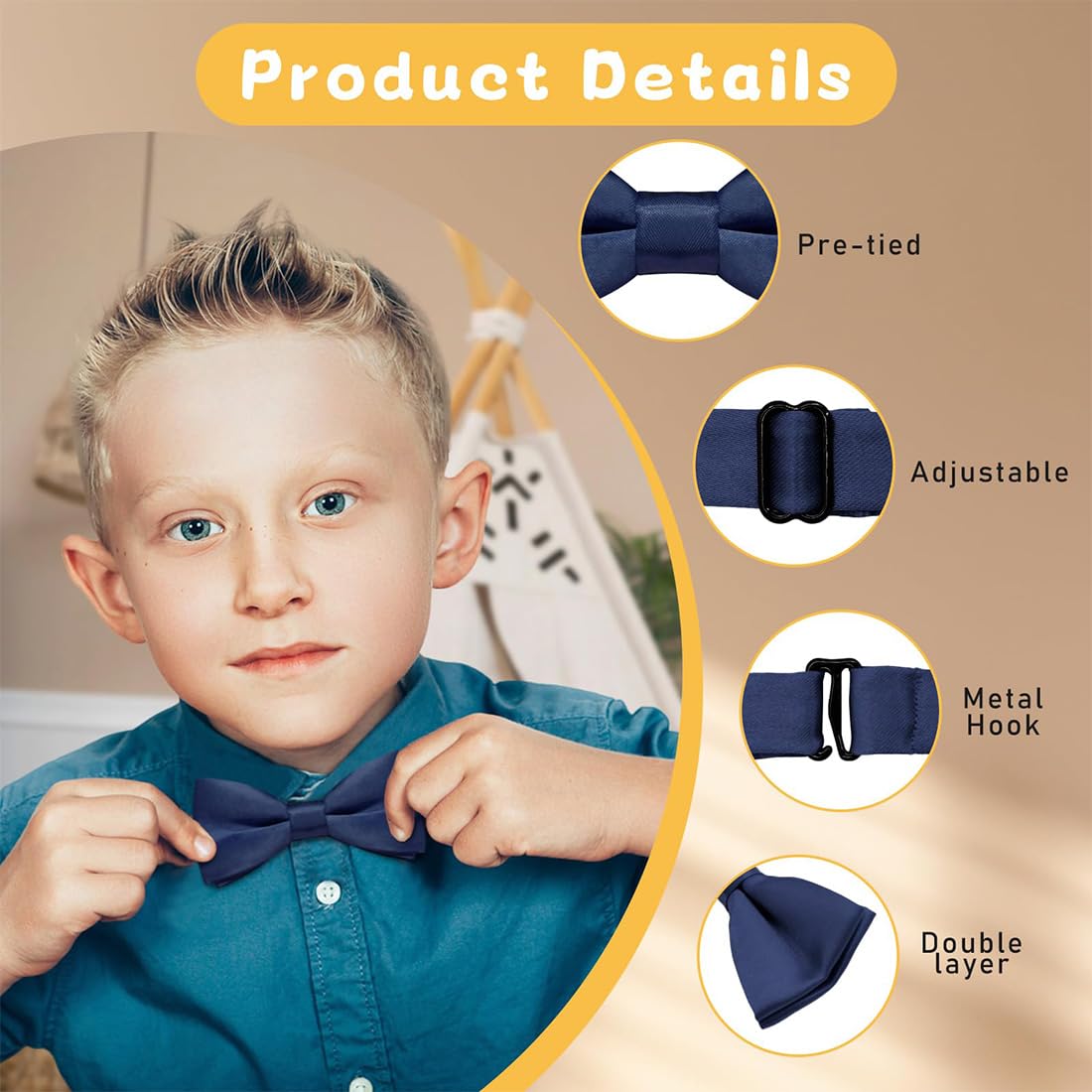Corbata para Niños, Pajarita y Corbata Pre-Atada Ajustables de Seda para Graduaciones y Bodas,¡Ideal para cualquier ocasión especial