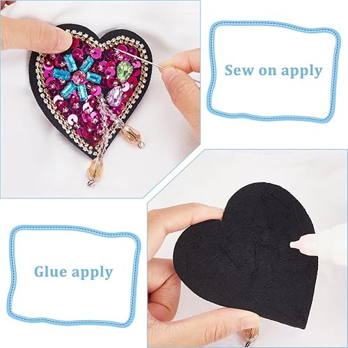 Vista 10 de INFUNLY 4 parches de cuentas de diamantes de imitación de ojo de corazón de 4.1 x 2.9 pulgadas, parches para coser en forma de corazón, hechos a