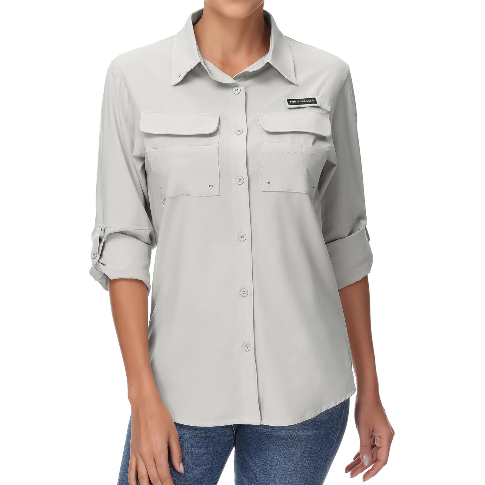 BASSDASH Camicia da donna UPF 50 a maniche lunghe per pesca ed escursionismo, con bottoni, ad asciugatura rapida, FS21W