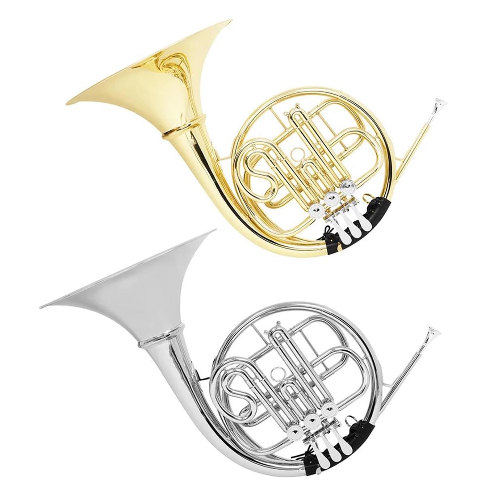 Miłośnik Muzyki Bb Tone French Horn 3 Klawisze Mosiądz Niklowany Srebrny Instrument Muzyczny Z Futerałem(Golden)