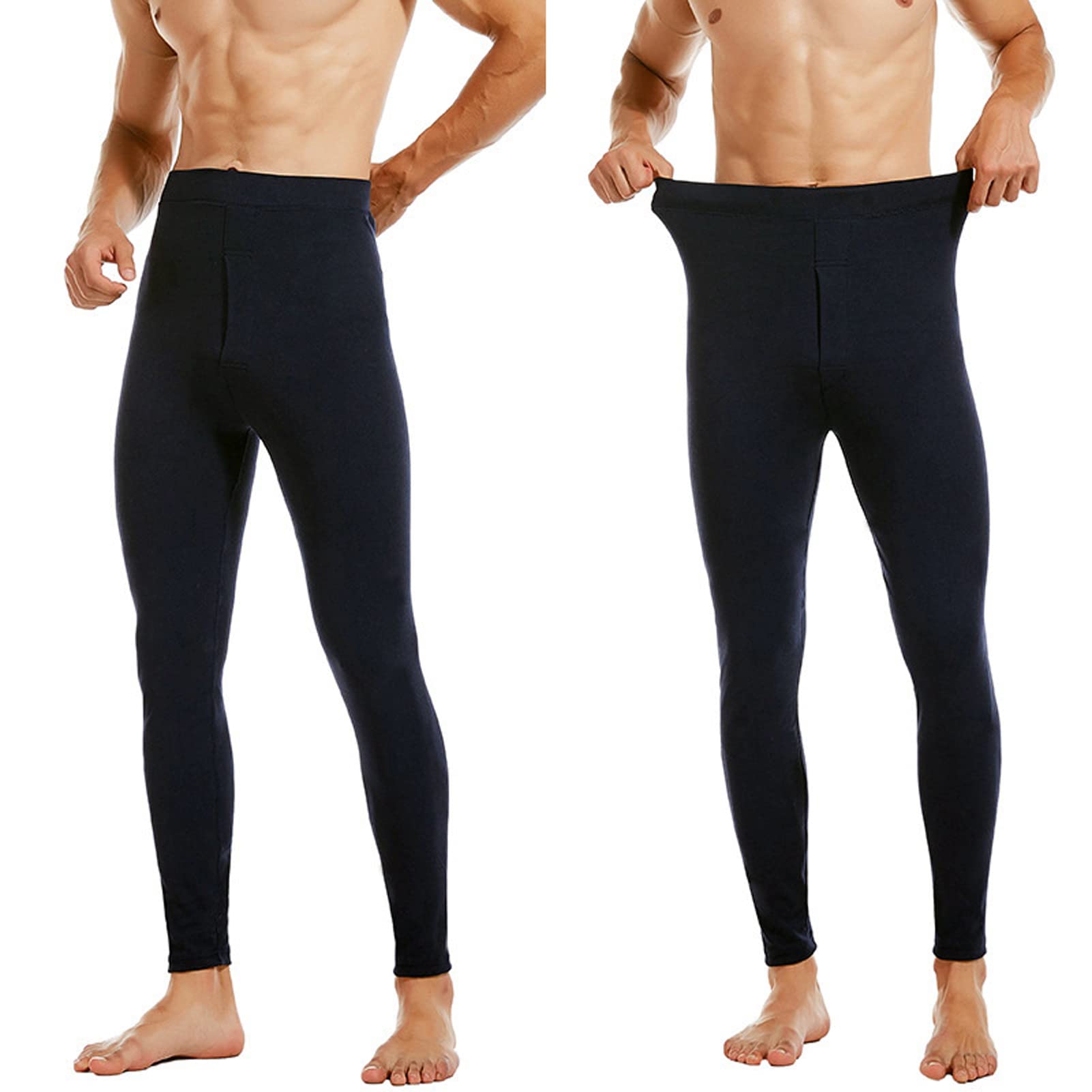 Pantalon Doble Capa De Vellón Termicas para Hombres Termicos Calzoncillos Invierno Cálido Long Leggings Jogger Pantalones Botters Jogger Interior Ropa Black-XXL