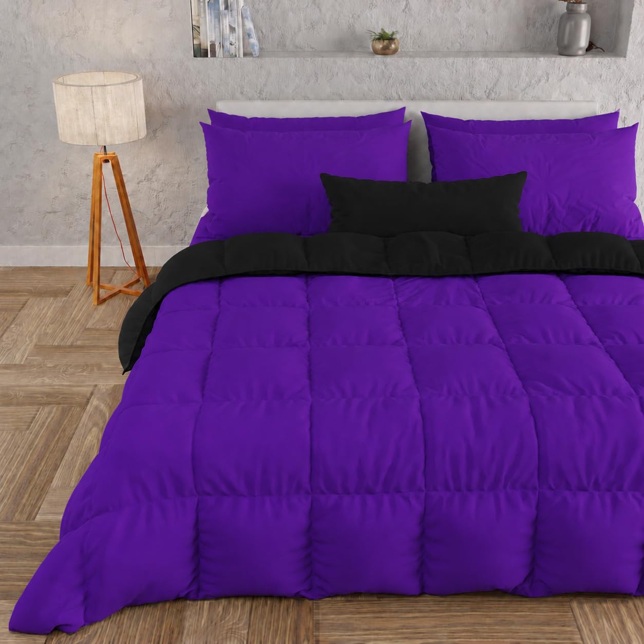 PETTI Artigiani Italiani - Winter Quilt 240x260 cm King Size, Warm Reversible Double Face Quilt Purple Black, Hypoallergenic Microfibre 300g/m², Soft and Cosy, Made in Italy — image 1
