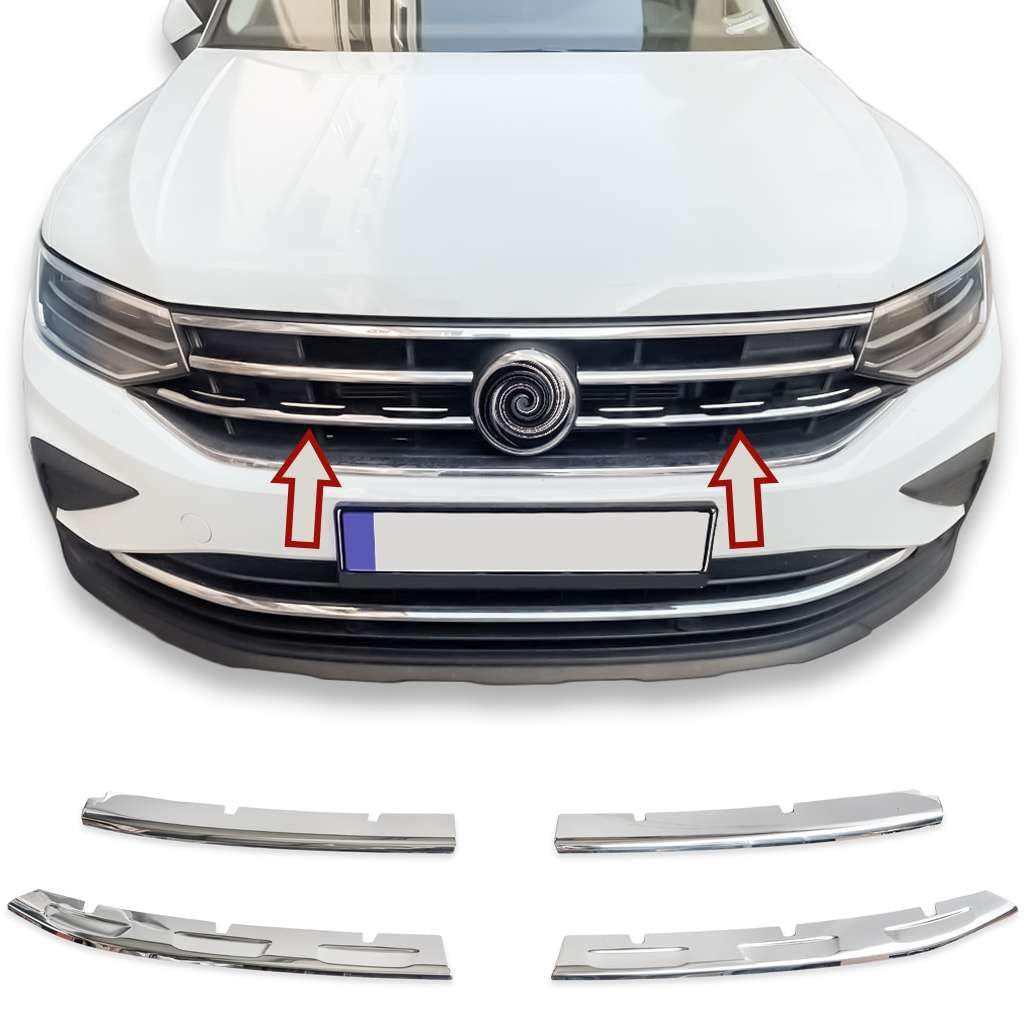 RECAMBO Edelstahl-Rahmen für Frontgrill - glänzende Chrom-Zierleiste zur optischen Veredelung - passgenaue Fahrzeugintegration - passend fürVW Tiguan II + Allspace Facelift | BJ ab 2020