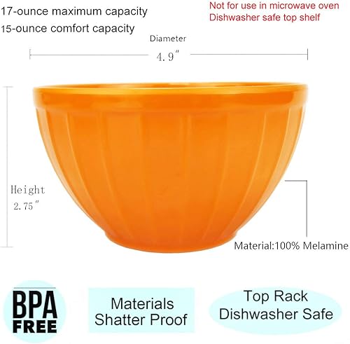 Miniatura 2 de KX-WARE Juego de cuencos de melamina estriados con tapas, 6 cuencos de 15 onzas, 6 cuencos de melamina 100% resistentes a la rotura y tapas de
