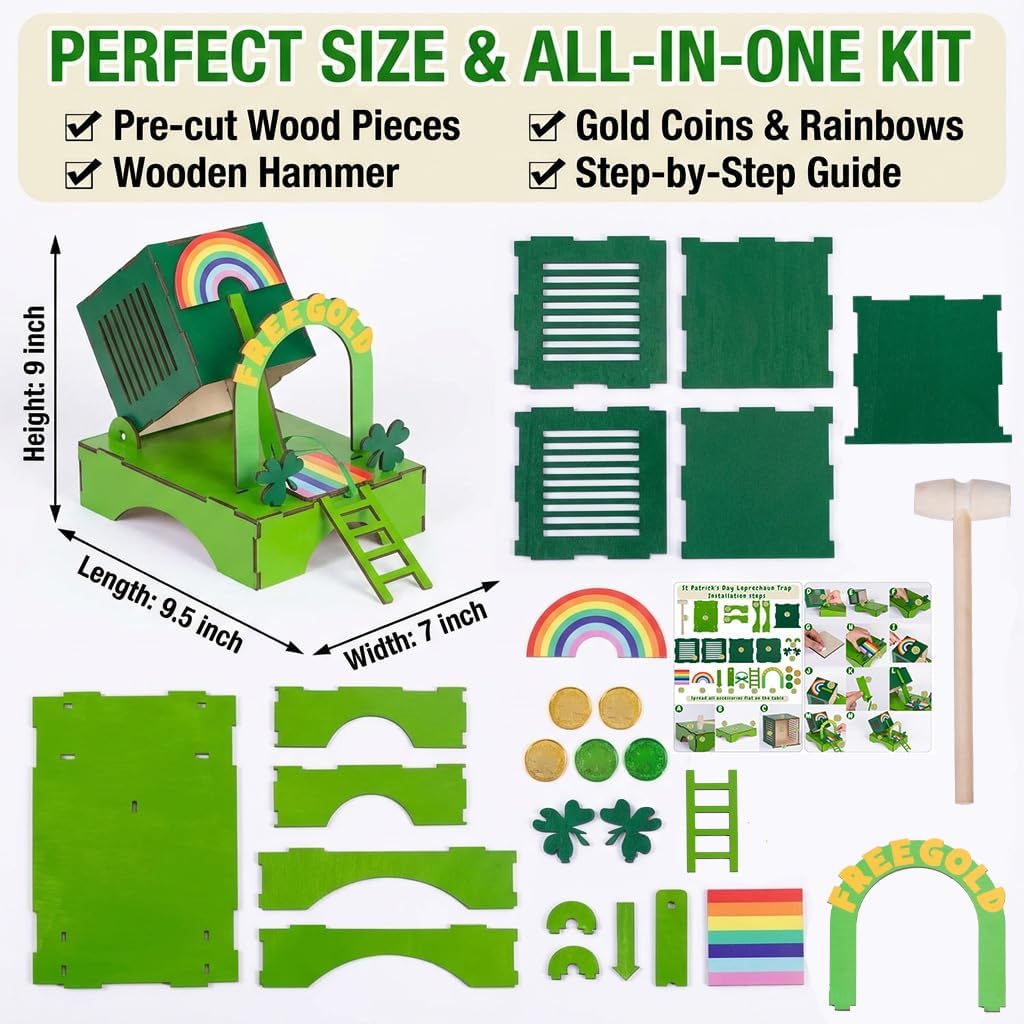 BVXVCB St. Patrick's Day Decorations Leprechaun Trap Kit -St Patrick's Day DIY Toys -Leprechaun Trap Decorations(Green)