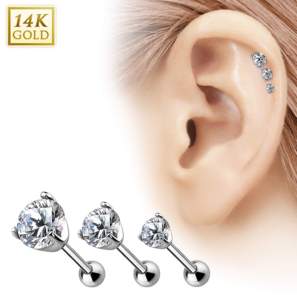 Echt 585 Gold Tragus Helix Daith Ohr Piercing mit klaren Kristall