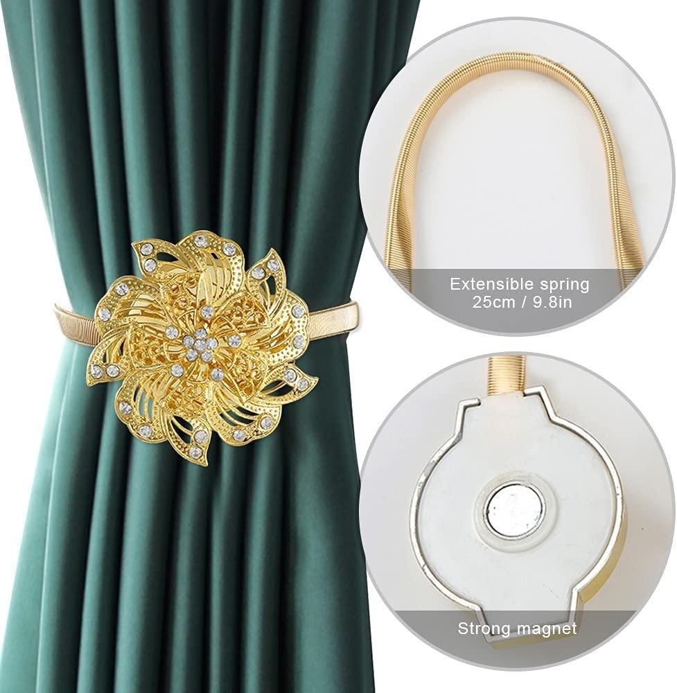 Boucle de Rideau magnétique Clip de Rideau Boucle de Cordon Boucle de Cadre de Rideau sans percer des Trous Boucle de Rideau Fleur Boucle de Rideau (Couleur : Doré) (Doré)