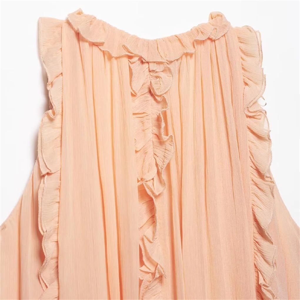 Women's Ruffled Pleated Vest Vintage V-Neck Sleeveless Vest