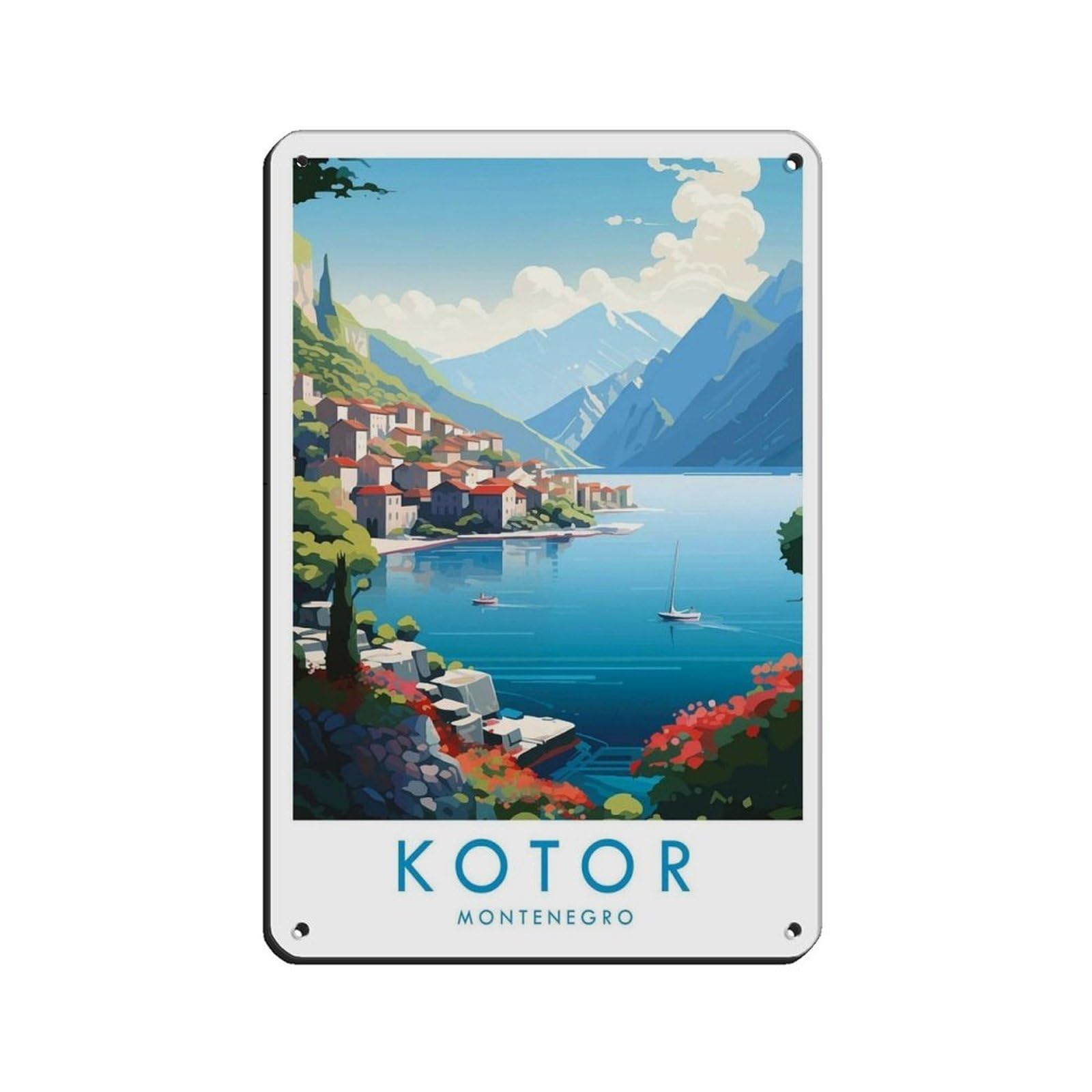 Kotor Travel Poster, Montenegro Tin Sign Vintage Metal Pub Club Cafe Bar Home Wall Art Decoration Poster Retro 8x12inch(20x30cm)
