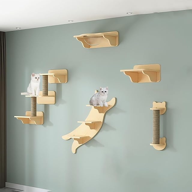 Juego de Marco de Escalada para Gatos, Estante de Pared Flotante para Gatos, Muebles para Gatos Pared