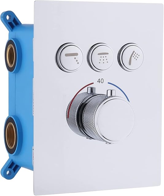 Delnet Thermostatic Shower Mixer Valve Concealed Brass Recessed 3 Way Outlets Shower Diverter Flow Control Valve for Shower System, Can Use All Options at A Time (Chrome)