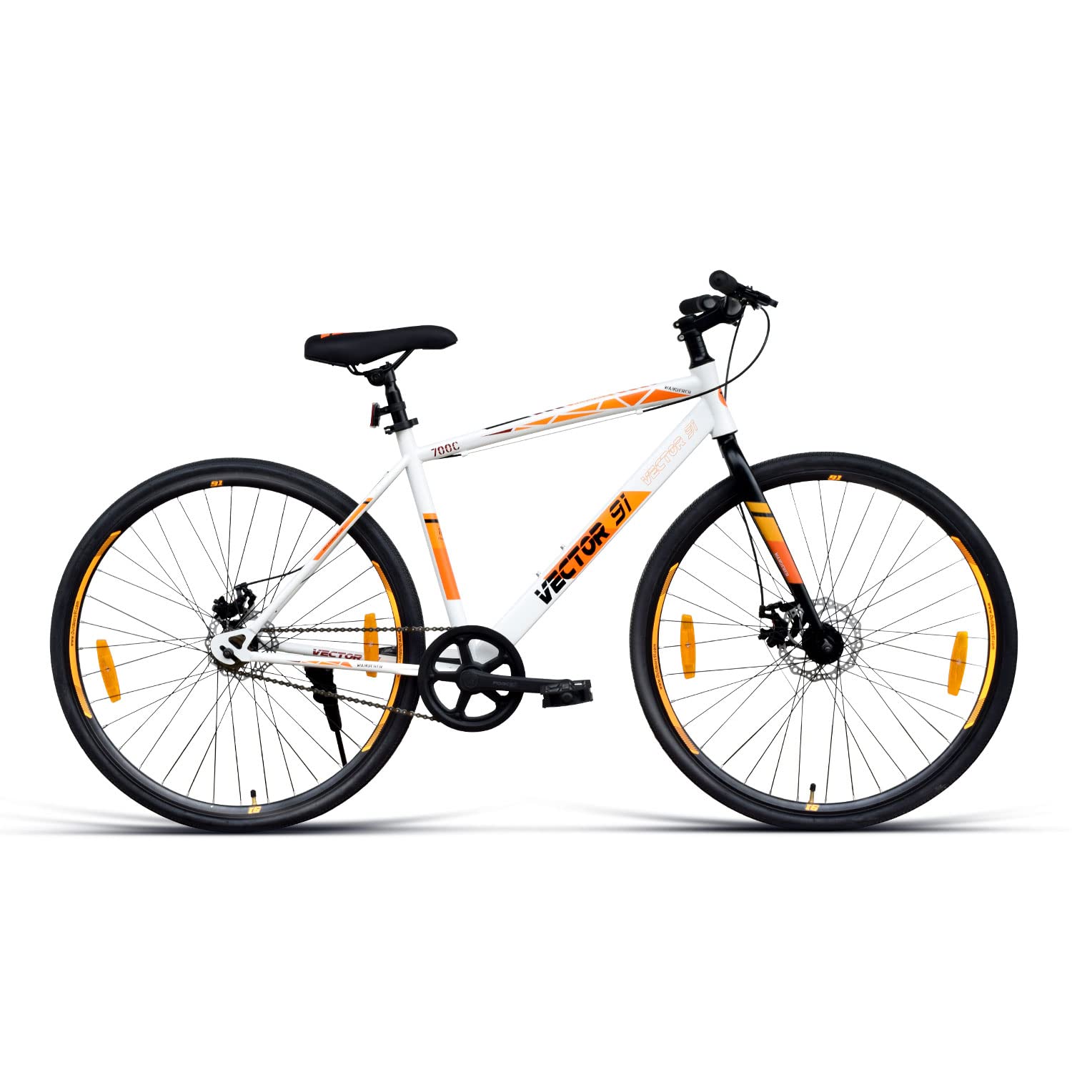 VECTOR 91 Wanderer 700C Single Speed Hybrid Bicycle ( White & Orange , 12+ Years , Disc Brake , 18.5 Inch Frame ) For Men, Rigid (B08T8NLLK4) Amazon Price History, Amazon Price Tracker