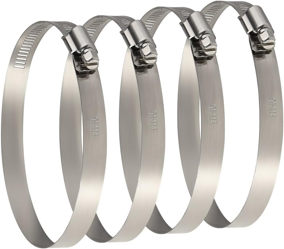 TUPARKA 4 x metal hose clamps, 91-114 mm, adjustable pipe clamps, for attaching pipes