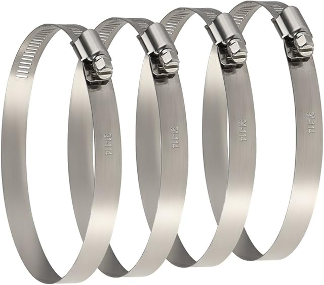 TUPARKA 4 Pack Large Size Metal Hose Clips 91-114 mm Adjustable Ducting Clamps for Securing Hoses and Pipes Tube