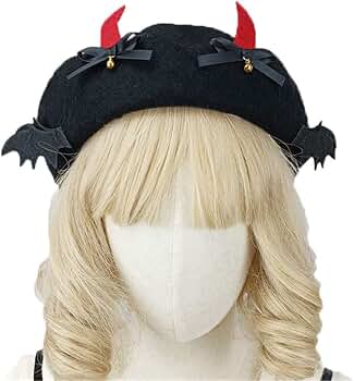 Halloween Red Devil Horn Tail Painter Hat Lolita Beret Cap