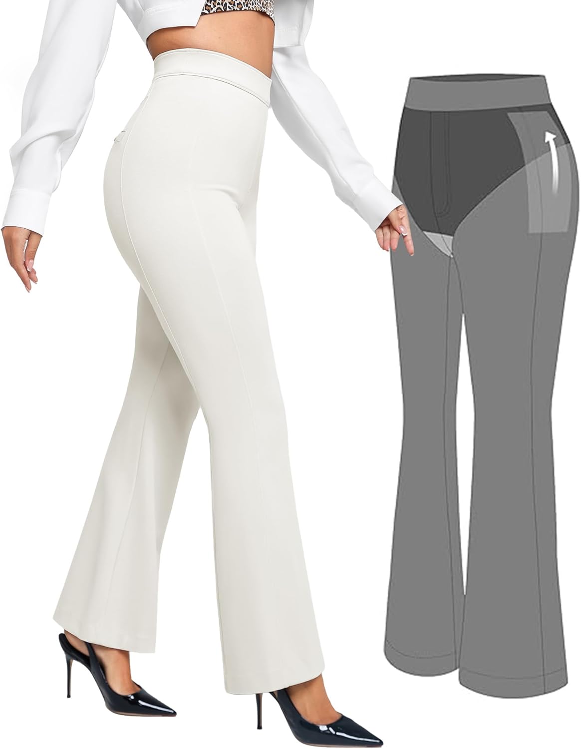 BRXL Dress Pants Women Tummy Control High Waisted Pull On Comfy Work Pants Business Casual Slimming Flare Slacks