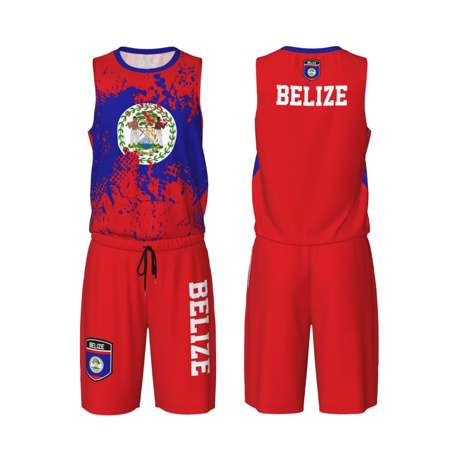 Belize Flag Grain (1) Basketball Jersey Uniform Suit for Men Women Adults Training Athletic Set