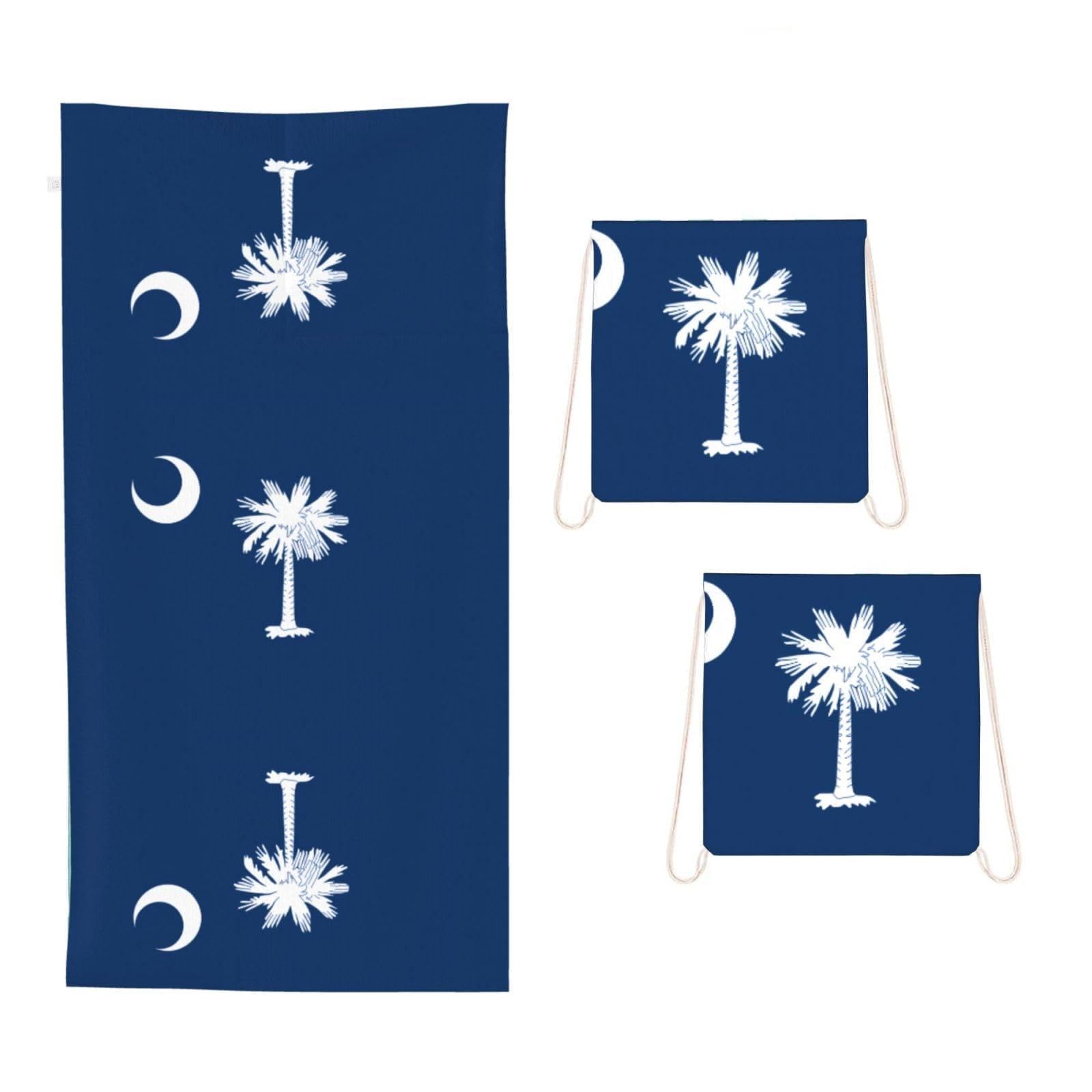 CNTDBU South Carolina Flag 2 in 1 Packable Towel Bag-Large Beach Towel with Stuff Sack, Super Absorbent Microfiber Travel Towel for Pool