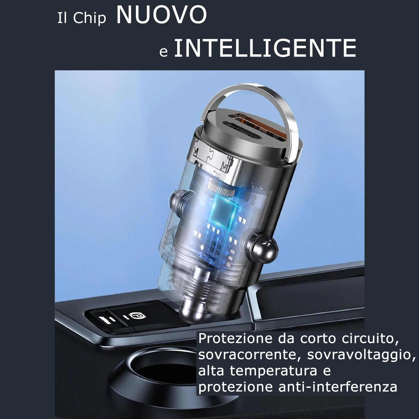 Davilis® Caricabatterie da Auto presa Accendisigari a Ricarica Rapida PD C 30W USB A QC 3.0 60W totali per Cellulare Smartphone Tablet Compatibile con iPhone, iPad, Samsung, Xiaomi, Huawei, LG
