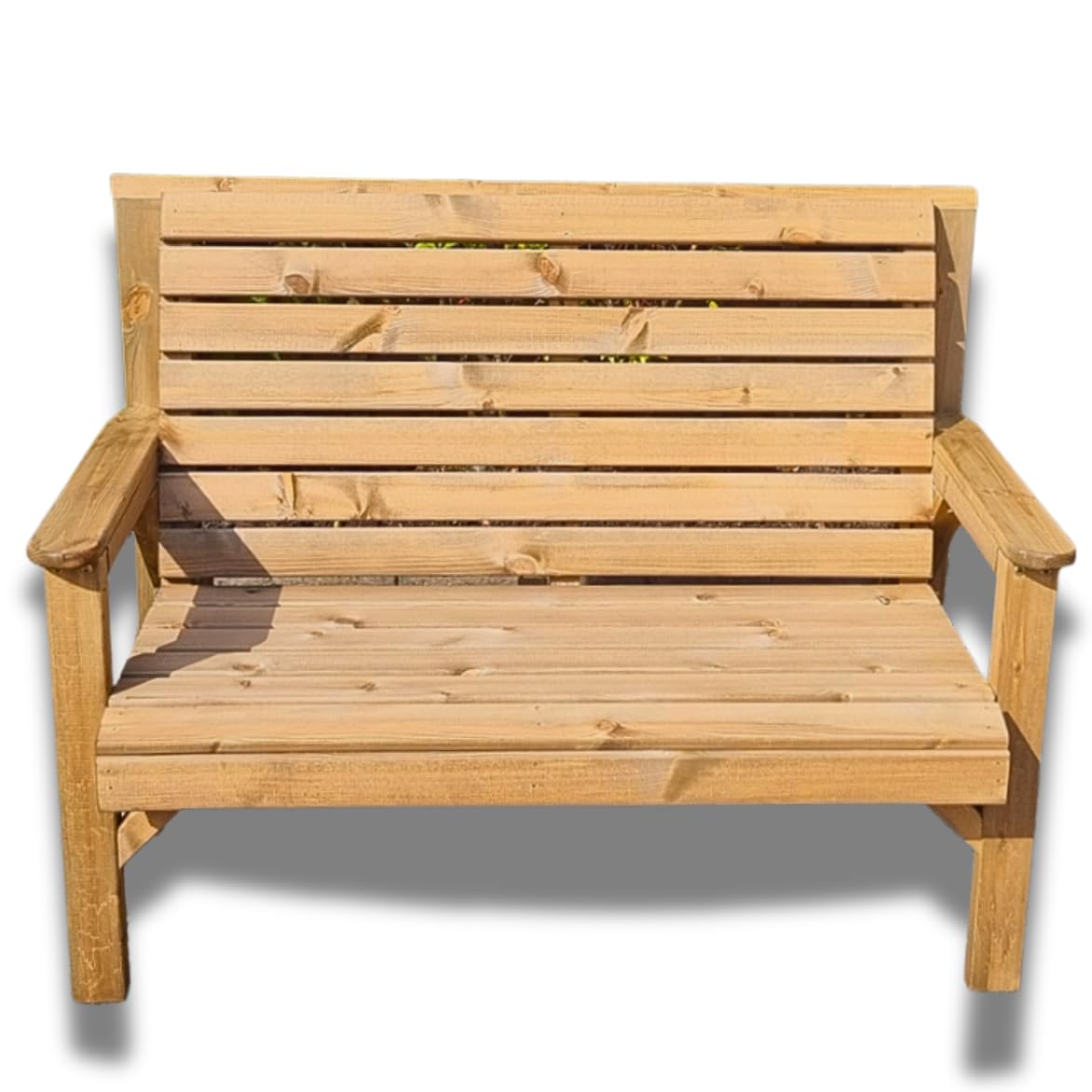Wooden Garden Bench 2 Seater - Outdoor Patio Bench, Solid Scandinavian Redwood, Fully Assembled, Weather-Ready Base Coat, Made in UK, 1220 x 660 x 945 mm, Seat Height 440 mm