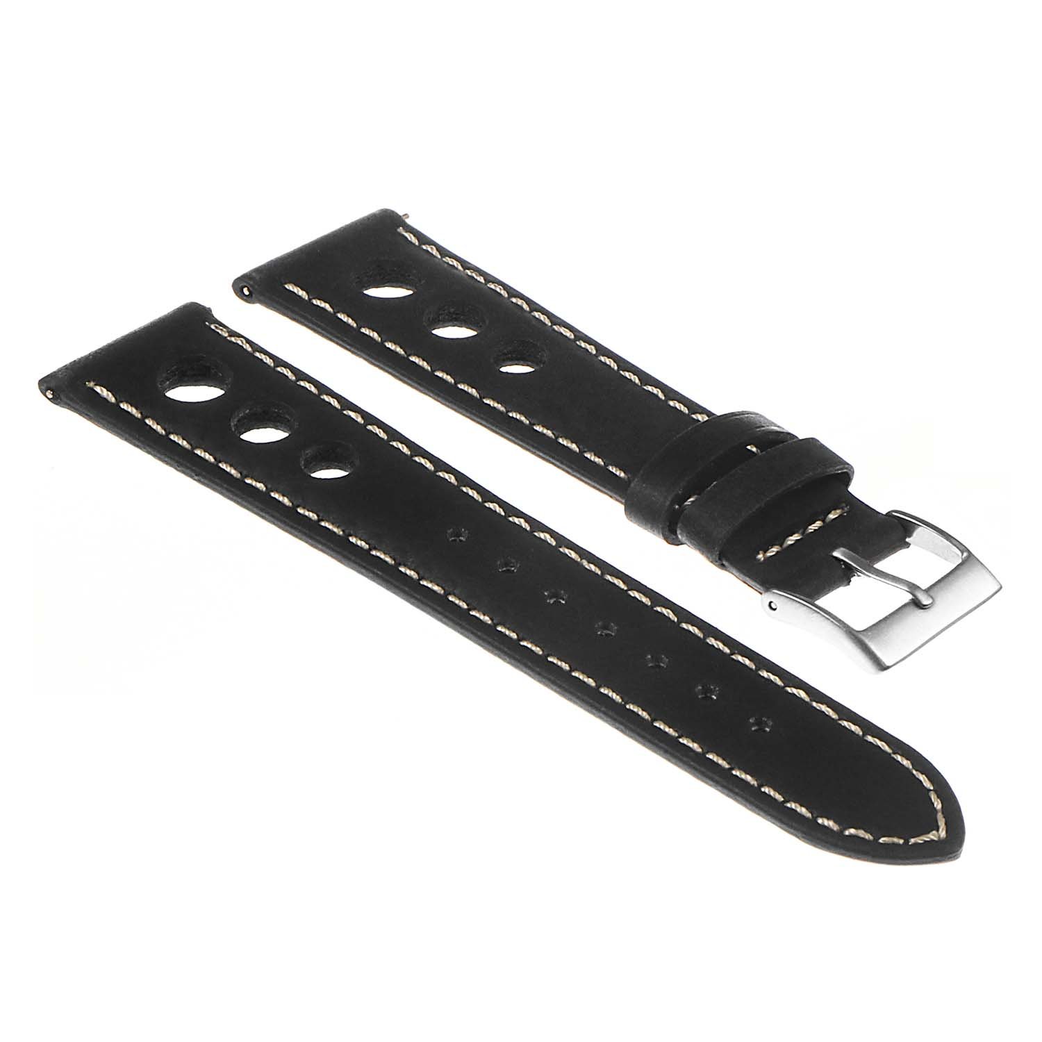 DASSARI Carrera Distressed Leather GT Rally Quick Release Watch Band Strap - Black - 20mm