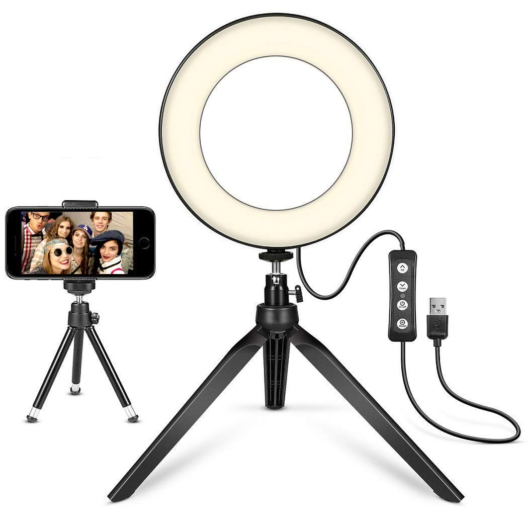 Topchances Luce di riempimento ad anello, luce ad anello LED da 6 pollici, supporto per treppiede e dimmerabile 3 modalità luce calda/fredda per Tiktok, live streaming, video Youtube, trucco