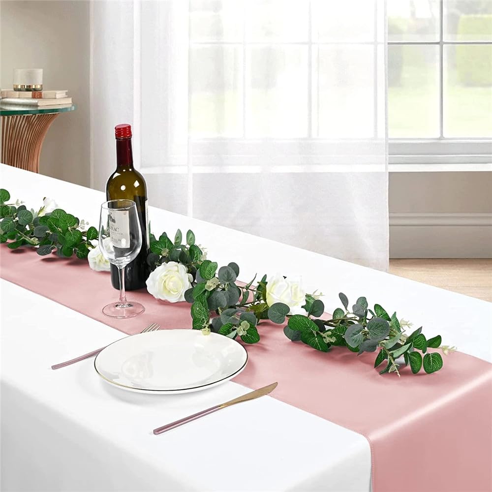 Tischläufer Satin, 20 Stück Satin-Tischläufer für Hochzeiten, 30 * 275cm Tischläufer Aus Stoff, Tischläufer Hochzeit für Geburtstagsfeiern, Bankette (Rose Gold)