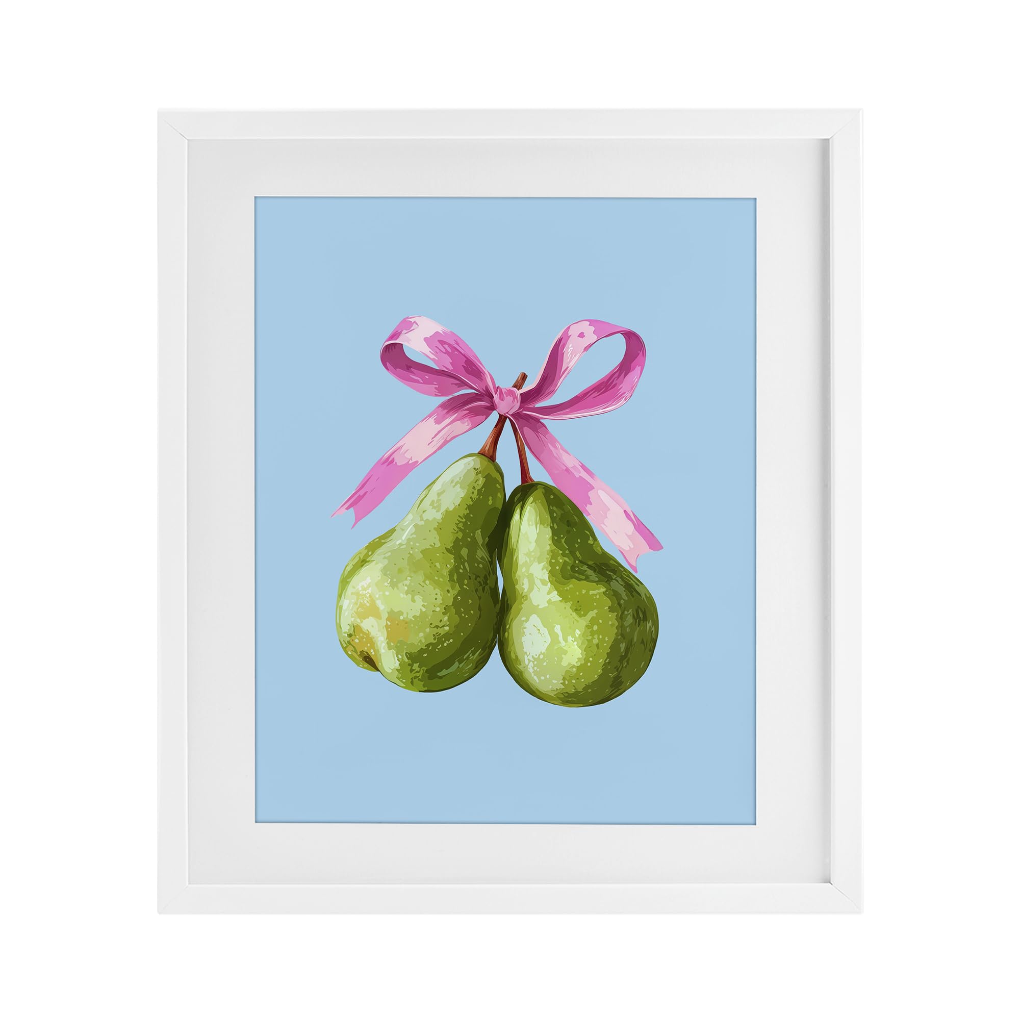 Stupell Industries Coastal White (Textured) Twin Pears With Ribbon Glam, 17 X 21 Inch Framed Print Under Glass