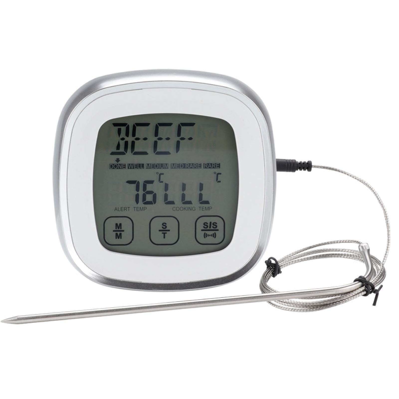 Termómetro De Cocina Termómetro Digital De Carne Para Cocinar En La Cocina De La Parrilla, Medidor De Lectura De Temperatura Instantánea, Con Sonda Con Cable De Metal (Longitud Del Cable Blanco 1M)