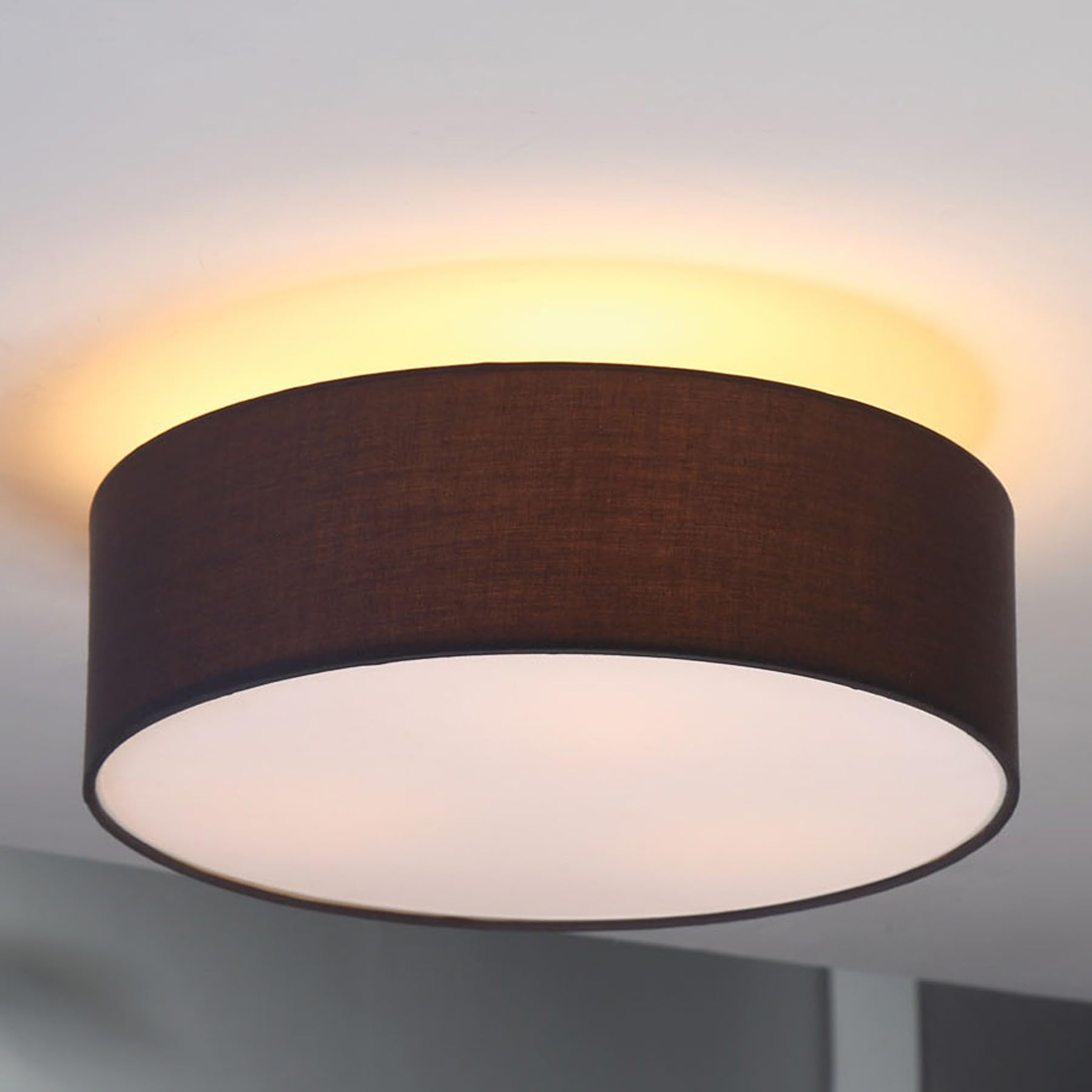 Lindby LED Textil Deckenleuchte rund 40 cm, Deckenlampe Stoff grau 3xE27 max. 60W ohne Leuchtmittel Wohnzimmerleuchte