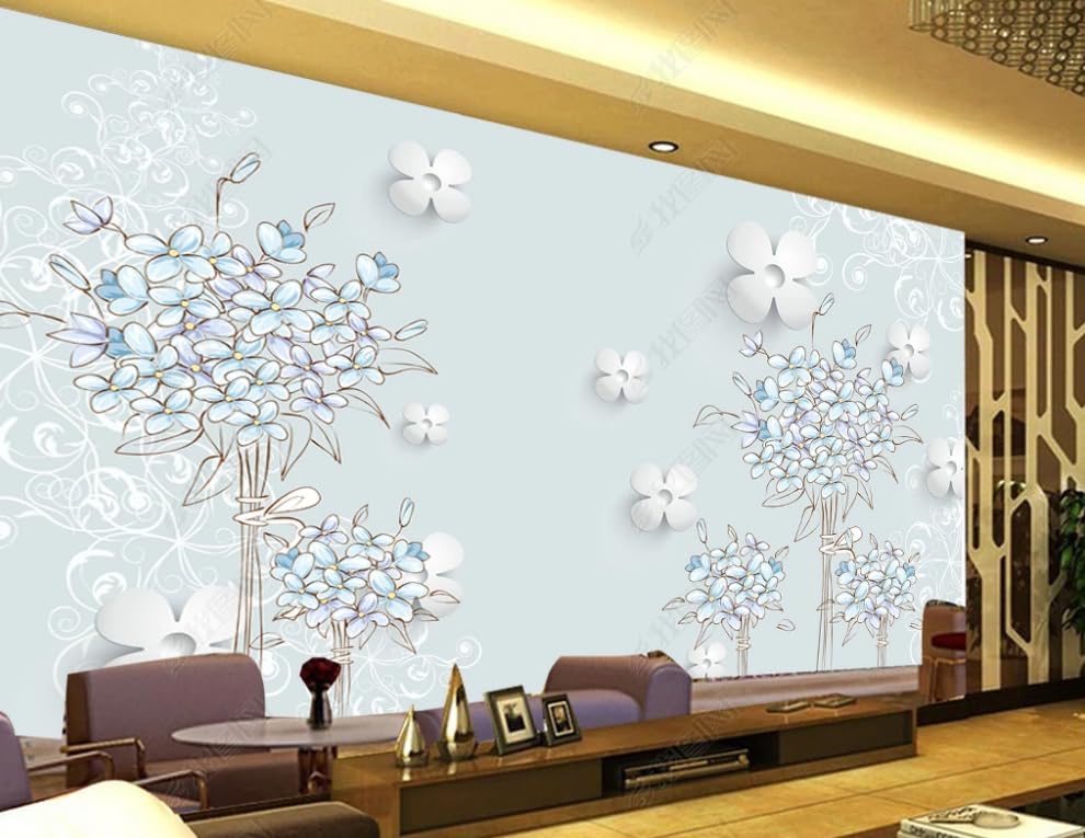 Papier peint fleur bleue 3D crée une ambiance zen dans votre salon ou chambre parentale