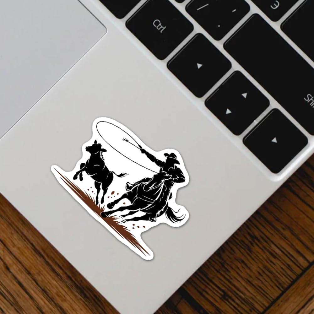 Adesivo in vinile con rodeo e cowboy occidentale, impermeabile, adatto per computer portatile, telefono, finestrino auto, 7,6 cm, 4 pezzi