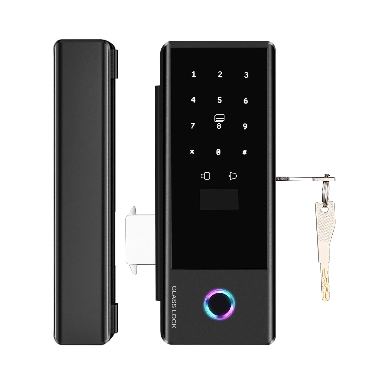 Smart Lock Serratura per Porta in Vetro WiFi Sblocco Remoto Impronta Digitale Password Scheda IC Chiave Meccanica Ingresso Sicuro per Ufficio Domestico, Adatto Porta in Vetro, con Cornice