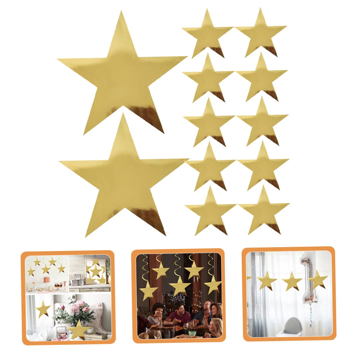 Abaodam 60pezzi Decorazioni per Feste di Stelle Oro da Appendere per Compleanni e Natale Facili da Installare e Leggere per Atmosfere Festive e Decorazioni Murali