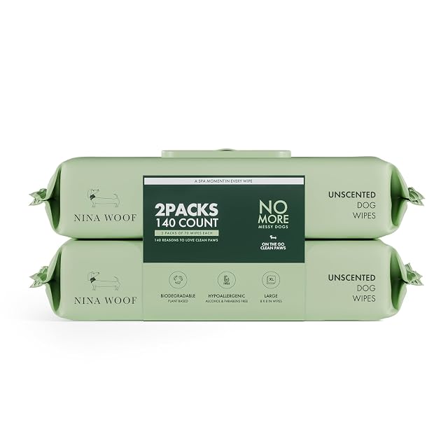 Nina Woof Toallitas Premium para Mascotas - Perros y Gatos - Sin Fragancia, Sin Alcohol, con Aloe Vera