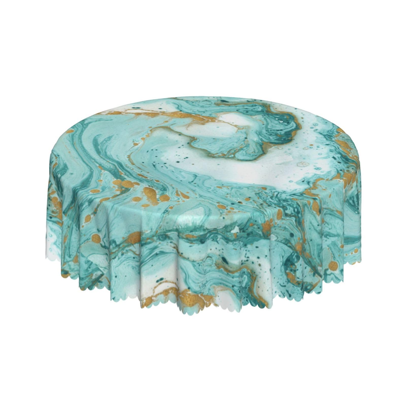 GIULIZ Round Table Cloth,Teal And Gold Marble Printed Water Resistant Tablecloth For Home Dining Party Restaurant (60")