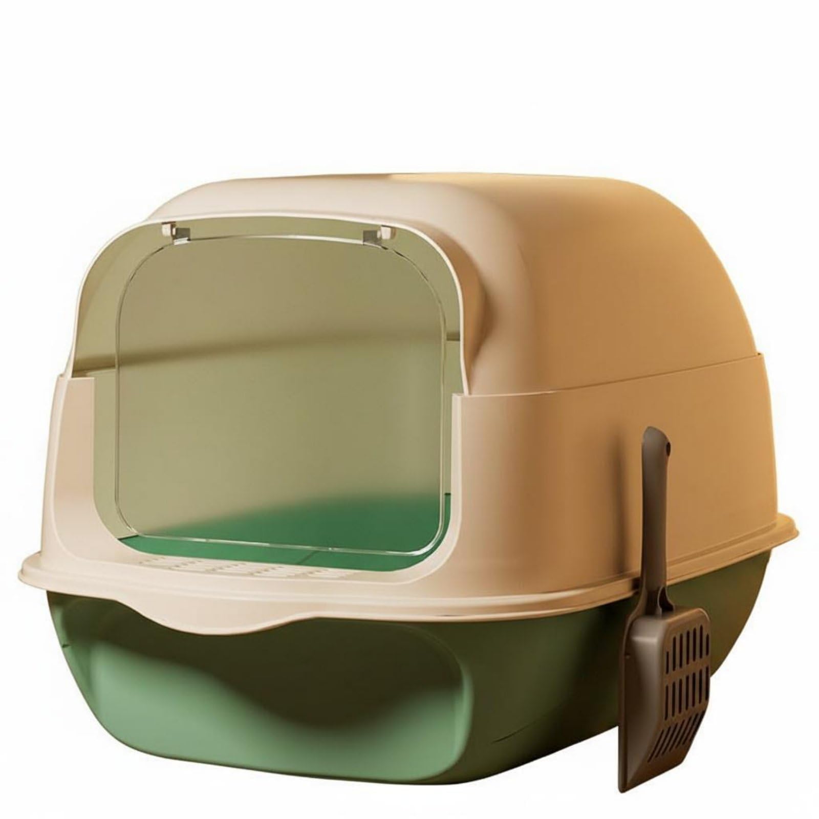 Caja de Arena para Gatos Arenero Bandeja Inodoro Sanitario con Entrada con Escalón Que Reduce Rastros y Salpicaduras Tapa Abatible y Estructura, Verde