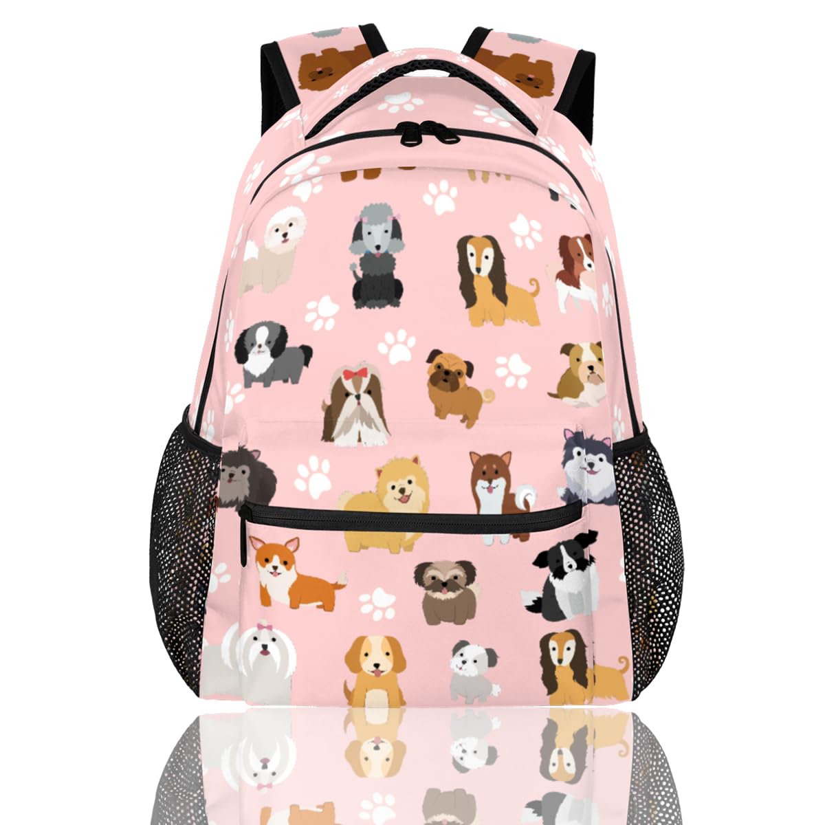 cfpolar Dog Backpack for School, Cute Dog Paws Pink Laptop Backpack Water Resistant Bookbag Computer Bag Travel Hiking Camping Rucksack Daypack Shoulder Bag for Teenager Girls Kids