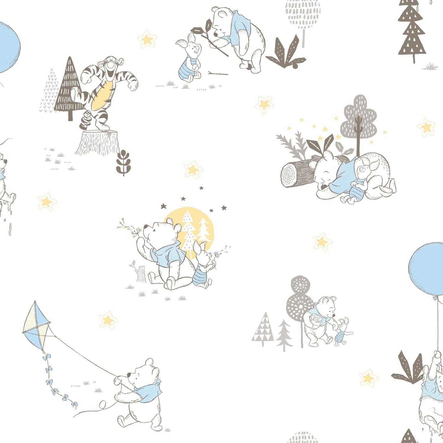 Disney Winnie The Pooh Playmates Blue Peel & Stick Wallpaper by RoomMates, RMK11798WP