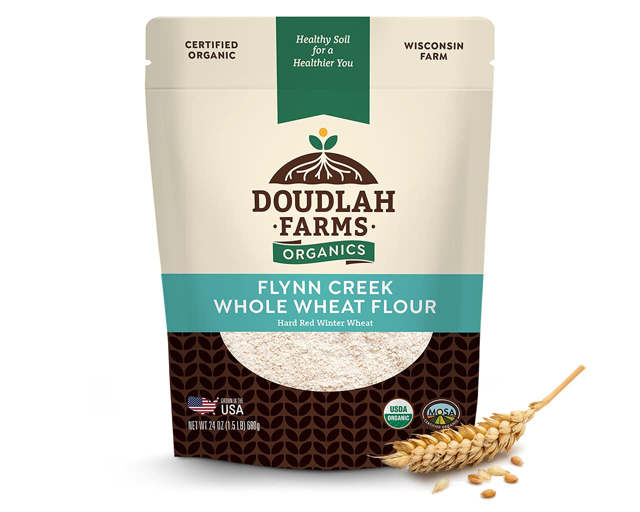 Organic Whole Wheat Flour 25 lb - Non-GMO, Pesticide-Free, Regenerative Organic Certified for Baking Bread, Pizza, Pasta, & More by Doudlah Farms