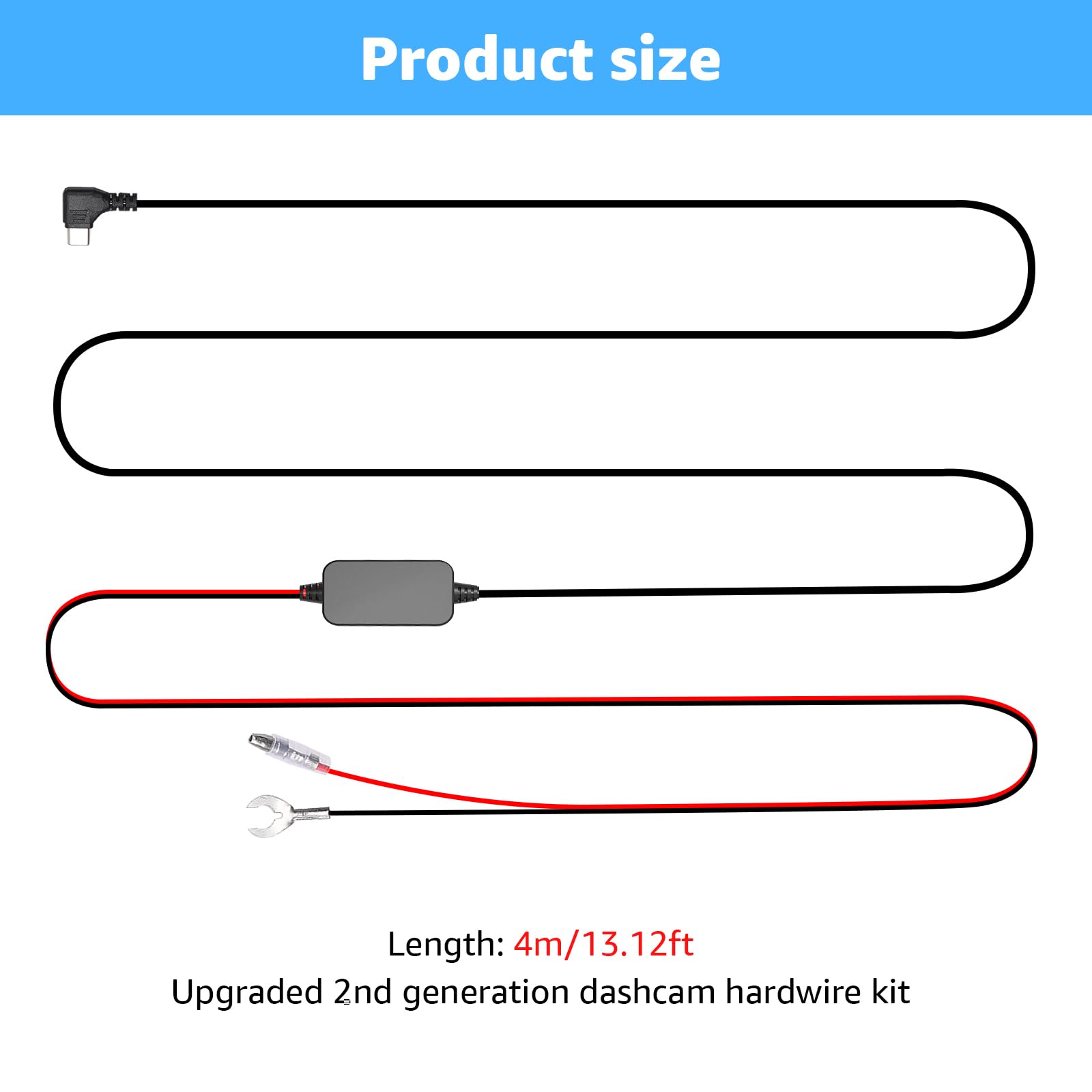 Zestaw do kamery samochodowej z twardym przewodem USB C, 12 V-24 V do 5 V, przewód zasilający kamery samochodowej, 24 godziny nadzoru, ochrona przed niskim napięciem, 4 kable bezpiecznikowe, 30
