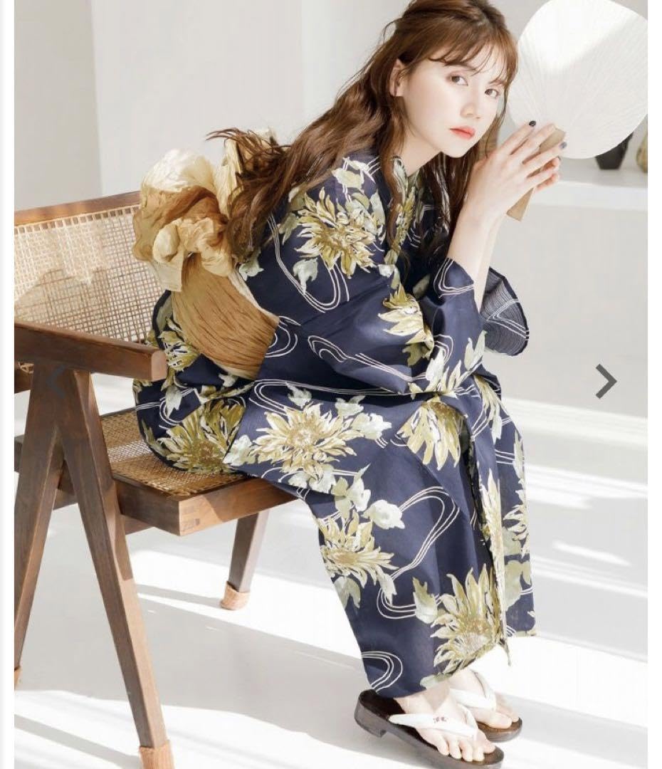 Dita【夏色の向日葵しらべ(藍)】 2025 浴衣5点セット(ゆかた・帯・下駄・着付けマニュアル