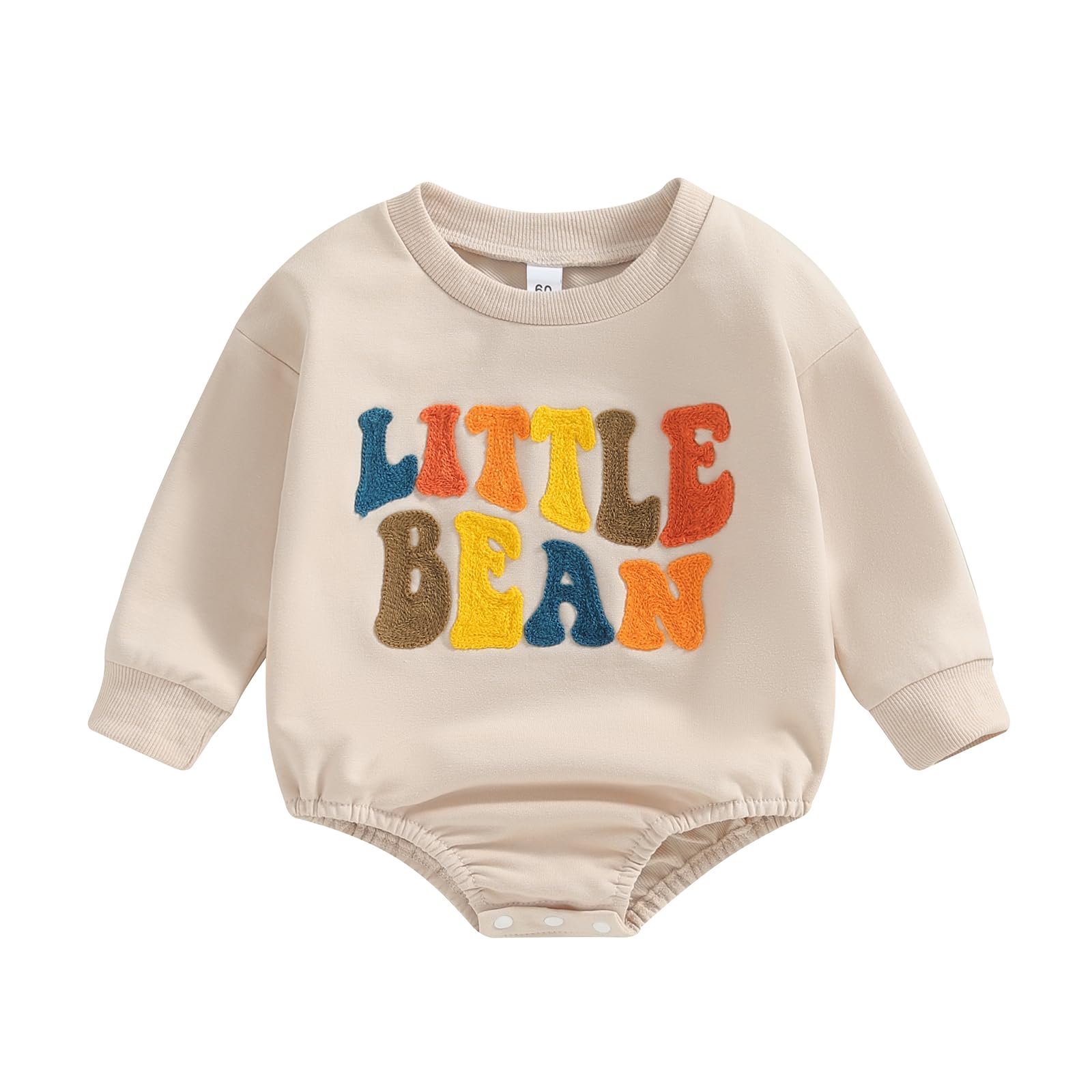 BULINGNA Newborn Baby Boy Girl Little Bean Romper Long Sleeve Letters Embroidery Sweatshirt Onesie Fall Bodysuit Outfit