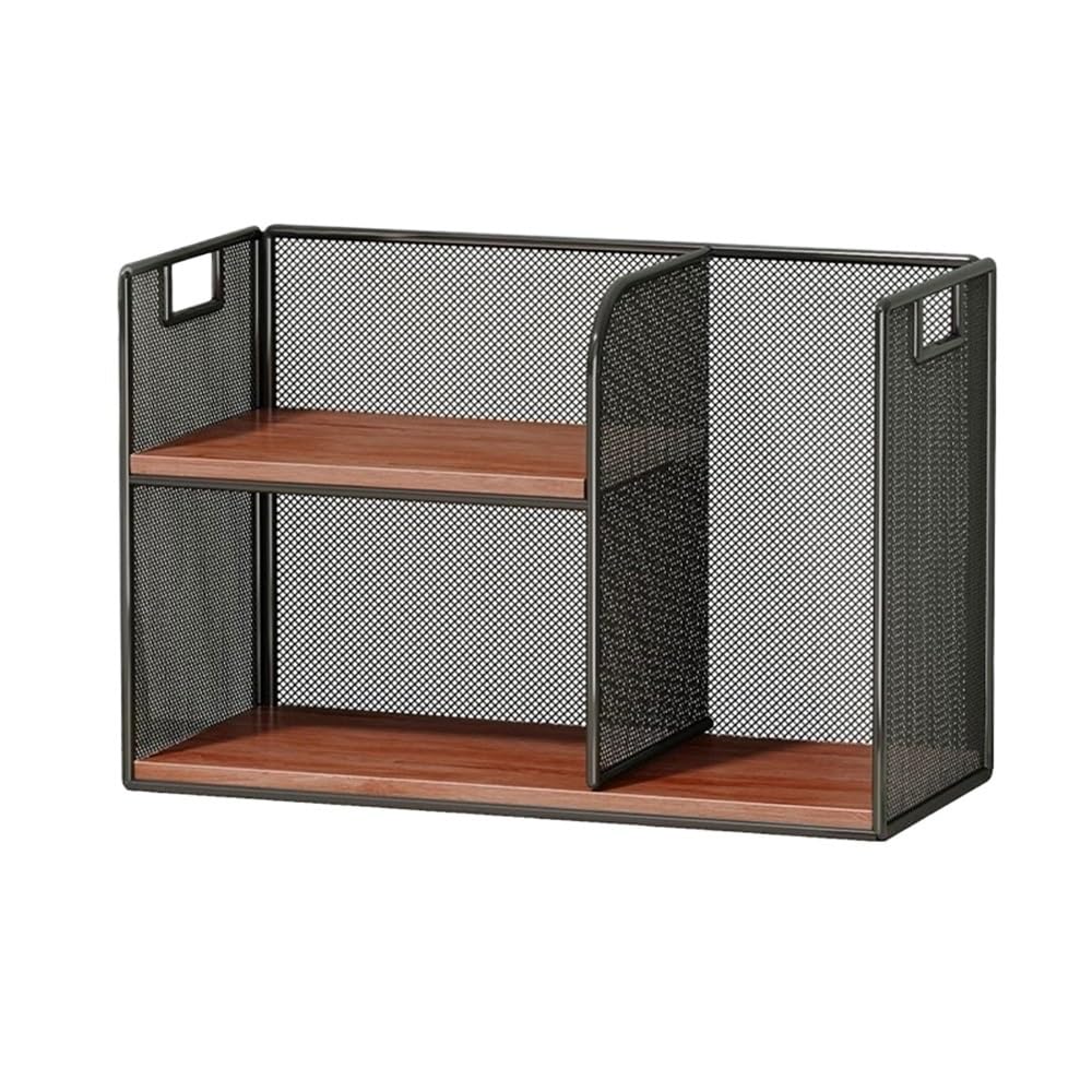 AYCDL Bookcase Iron Mesh Desktop Bookshelf, with Density Board Documentation Storage Rack, Open Display Shelf, for Home Kitchen or Study Display Shelf,size_name-L40xW16xH25 cm