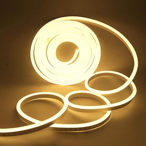 Xunata Luz LED de neón, regulable CA 110-120V flexible luces de neón LED, 3500K blanco cálido 120 LEDsM, 40 pies39.4 ft impermeable 2835 SMD LED