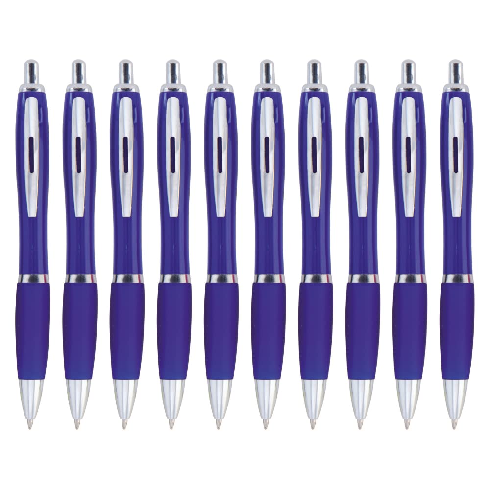 eBuyGB Pack of 10 Ballpoint Pens Blue Ink Retractable Push Button Pen, Blue