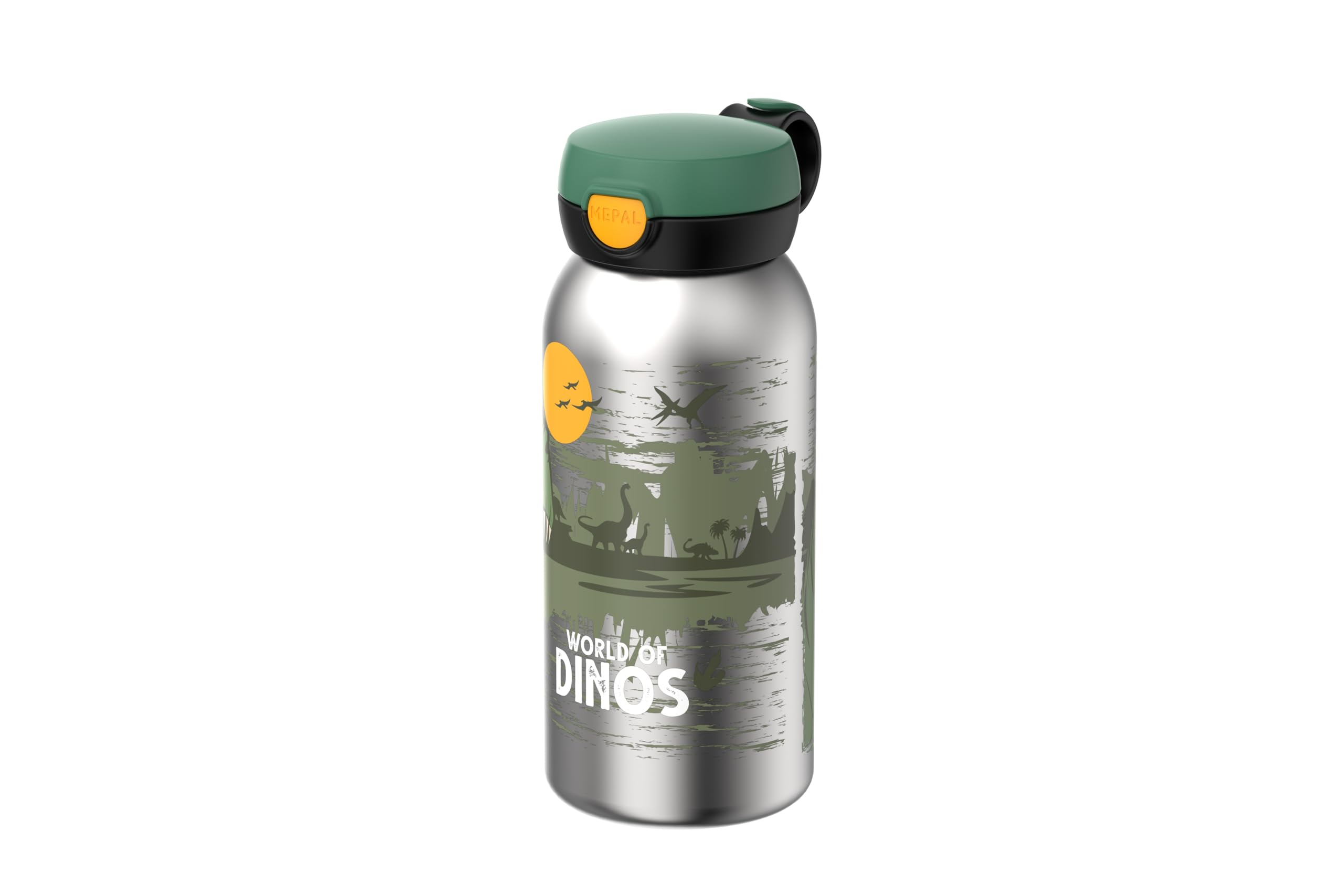 Mepal - Insulated Bottle with hinged lid Campus - Lid pops Open at the Touch of a Button - Keeps Drinks at Temperature - Drinking Bottle Suitable for Children - Leak-Proof - 500 ml - Dino