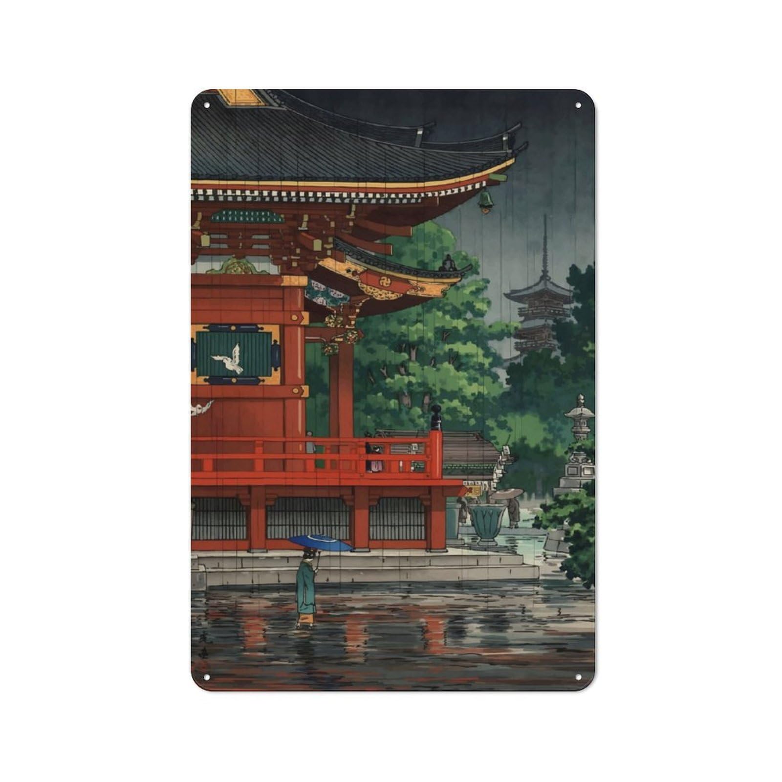 Junmoney Asakusa Kannon Retro Metal Plaque 30X20cm For Lounge Or Reading Corner, Winter Wall Decor For Reading Corner Decorators